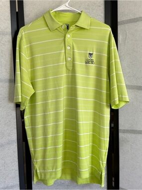 FootJoy Green Striped Ombre Performance Golf Shirt River Landing Country Club L?